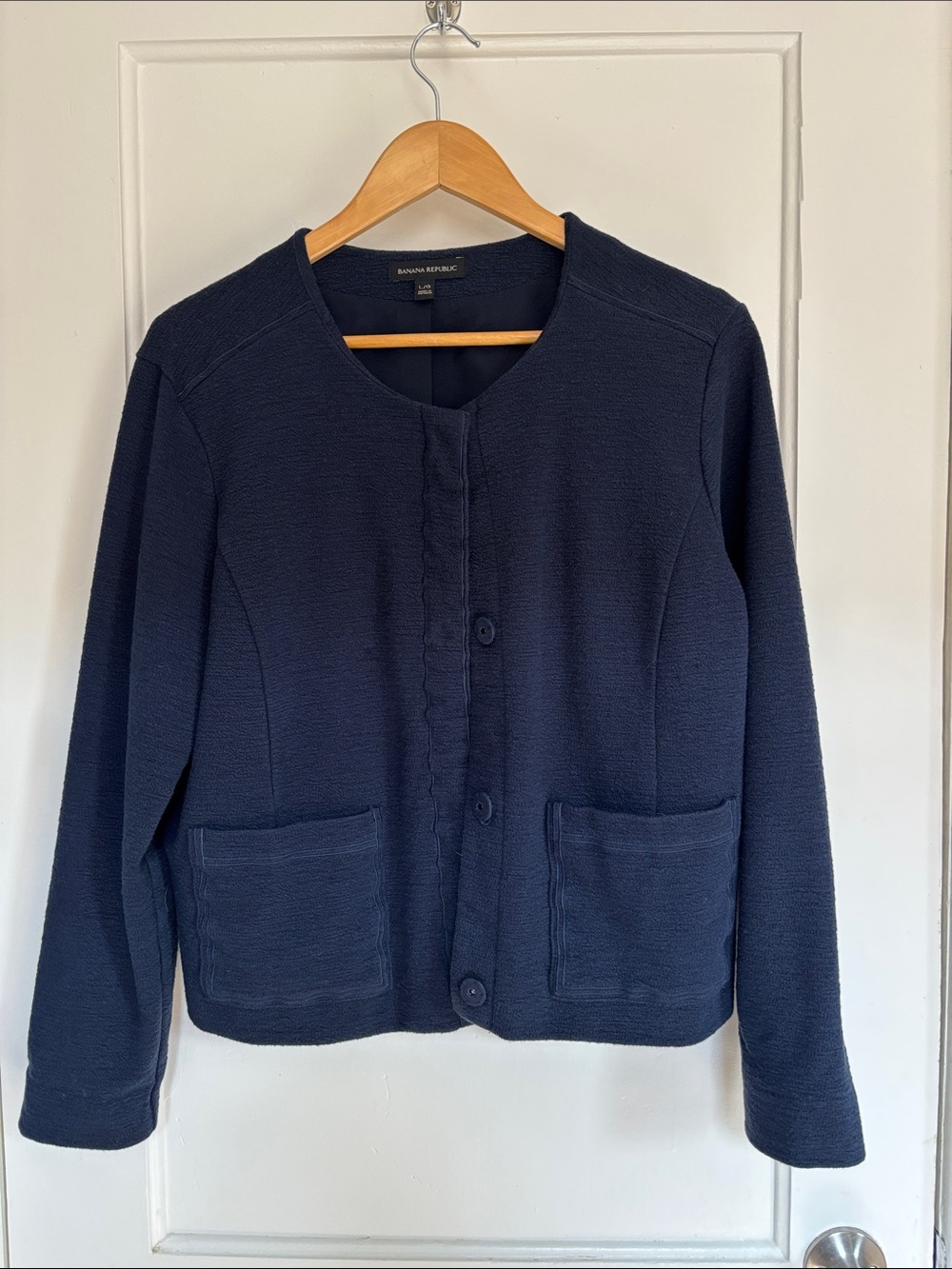 Banana Republic Navy Button-Front Textured Knit Jacket